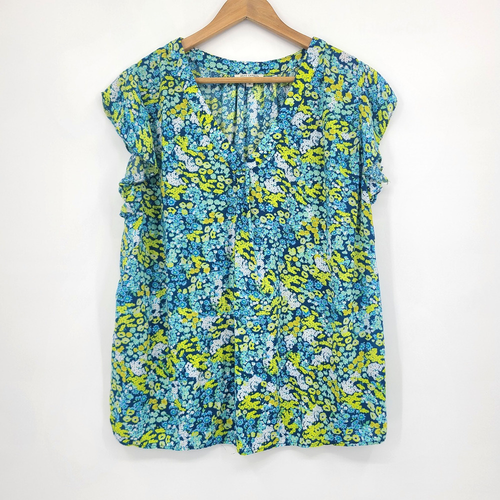Anne Carson Ditsy Floral Top Vibrant Cottagecore Boho Chic Resortwear Size 1X